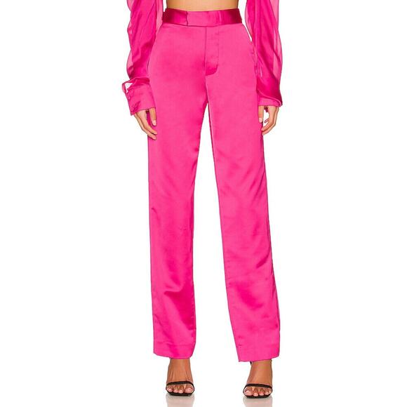 RtA Maren Fuchsia Pink Satin High Rise Straight Leg Trousers Pants Size 2